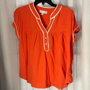 She + Sky Orange Blouse with White Trim